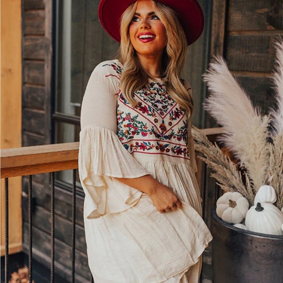 Umgee Cream Dress with Colorful Embroidery - Picture 3 of 7